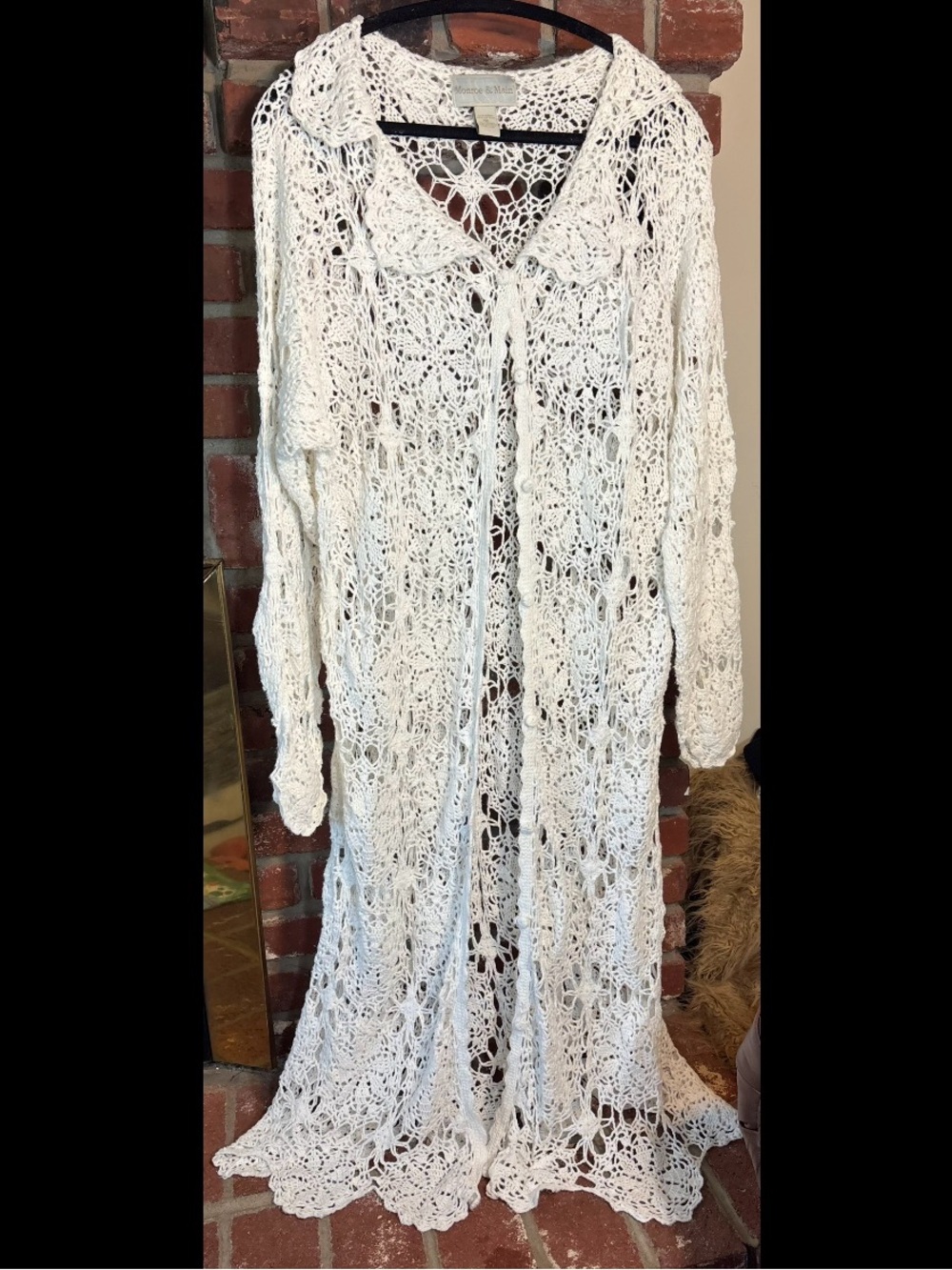 Monroe & Main Crochet Cardigan Duster in White Boho Y2K Cottagecore Size 2X